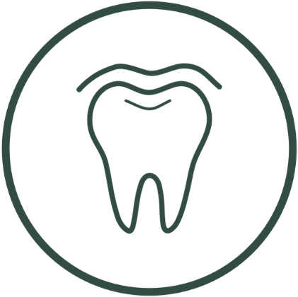Tooth with clear aligner tray icon in a circle
