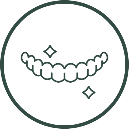Icon of clear retainer over teeth with sparkle accents
